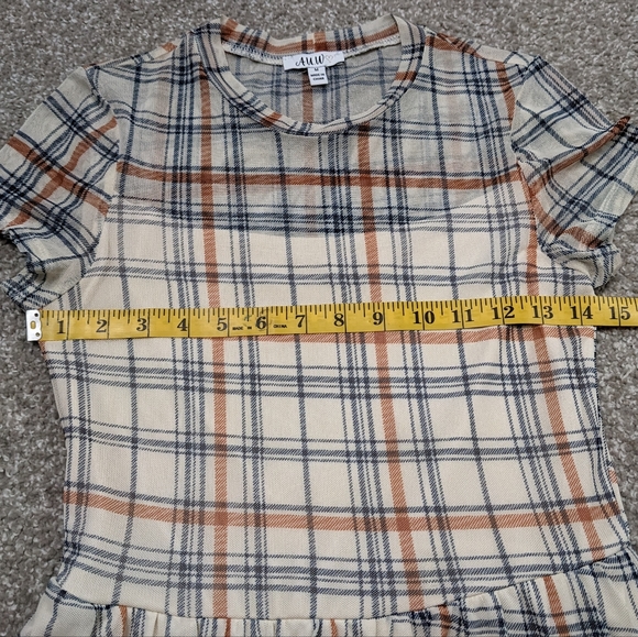 AUW sheer lined cream and rust plaid fit and flare midi dress - Picture 13 of 16